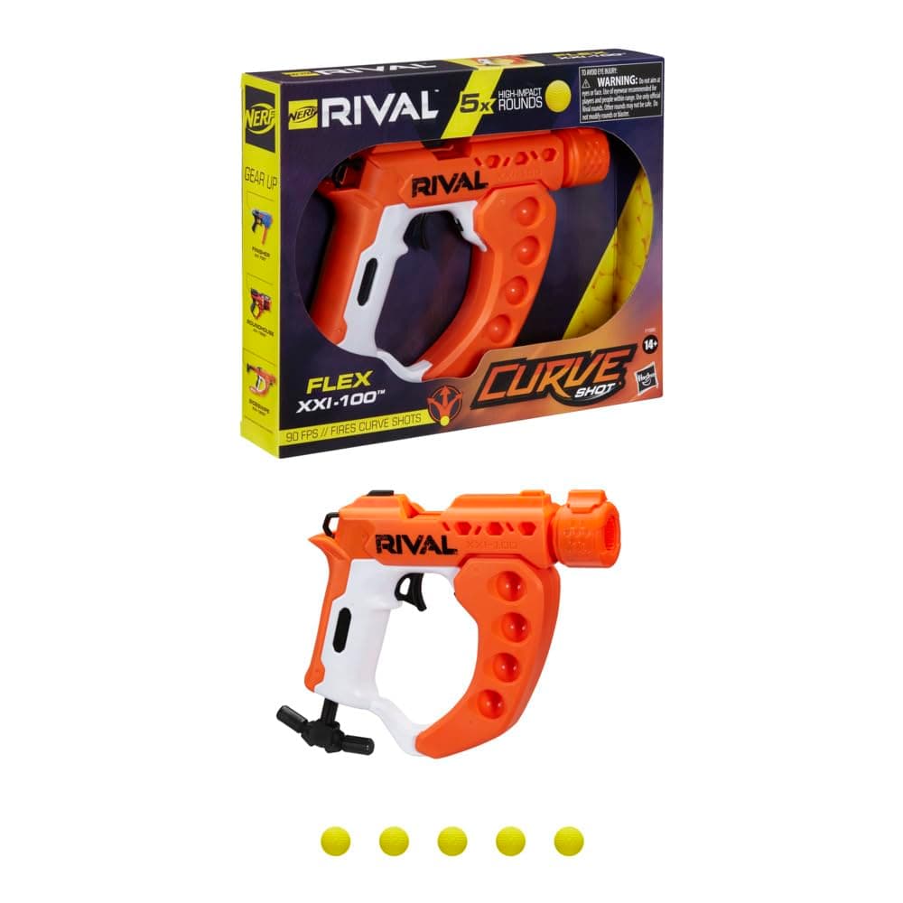 Rival Curve Shot - Flex XXI-100 Blaster - Fire Rounds to Curve Left, Right, Downward or Fire Straight - 5 Rival Rounds
