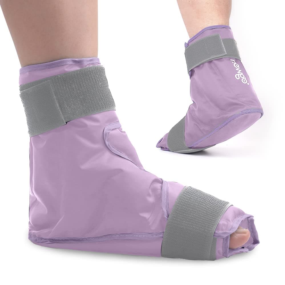 NEWGO Ice Pack Ankle Foot Ice Pack Wrap for Plantar Fasciitis, Reusable Gel Foot Cold Pack Hot Cold Therapy Foot Ice Wrap for Achilles Tendonitis, Swelling, Sprained Ankles and Heels - Purple