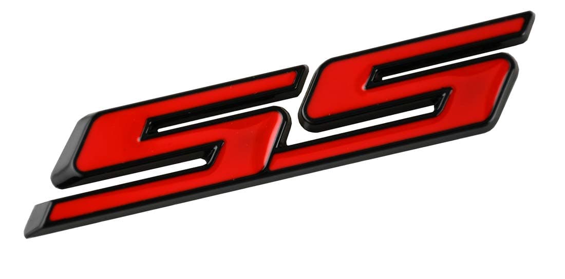 1x Metal Ss Emblem Decal 3D Logo Replacement for Camaro Zl1 1Le Impala Cobalt Series (Black Red)
