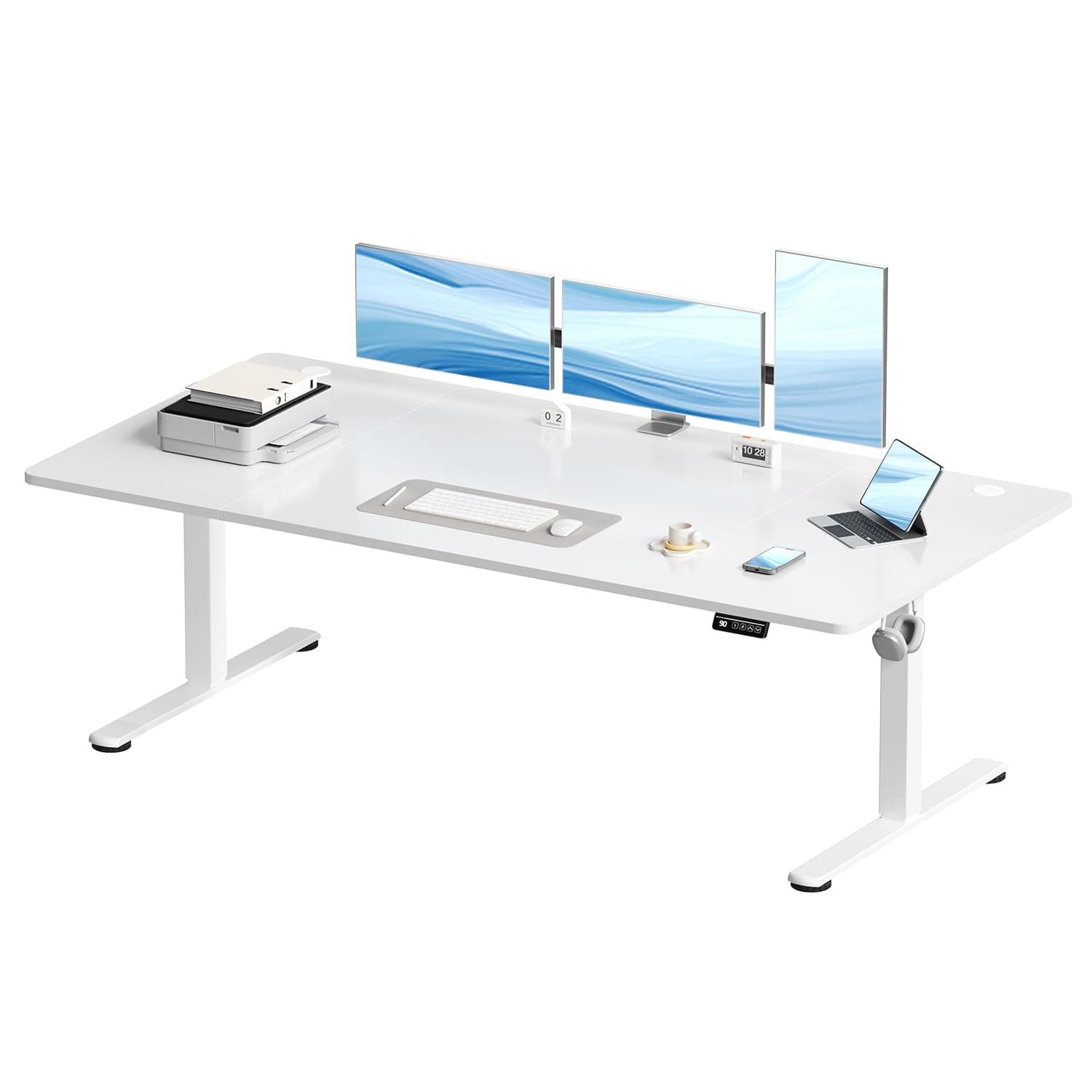 Devoko Electric Standing Desk 160x80cm, Height Adjustable Desk Ergonomic Stand up Desk with 2 Memory Preset, White