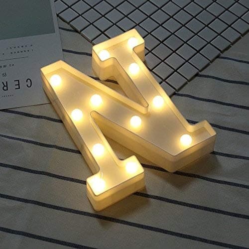 LED Letter Lights, DIY 26 Letters Alphabet A-Z Plastic Lamp Lighting Up Words Sign White Décor for Birthday Wedding Party Bar Bedroom Wall Hanging Decoration (Letter-N)