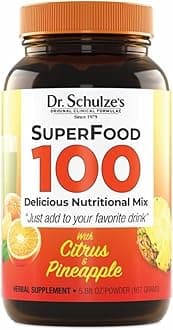 Dr. Schulze's Superfood 100 - Everyday Superfood Supplement to Support Overall Wellness - Multivitamin for Nutrition & Energy - Gluten & Dairy-Free - Citrus Pineapple Flavor Powder - 30 Servings