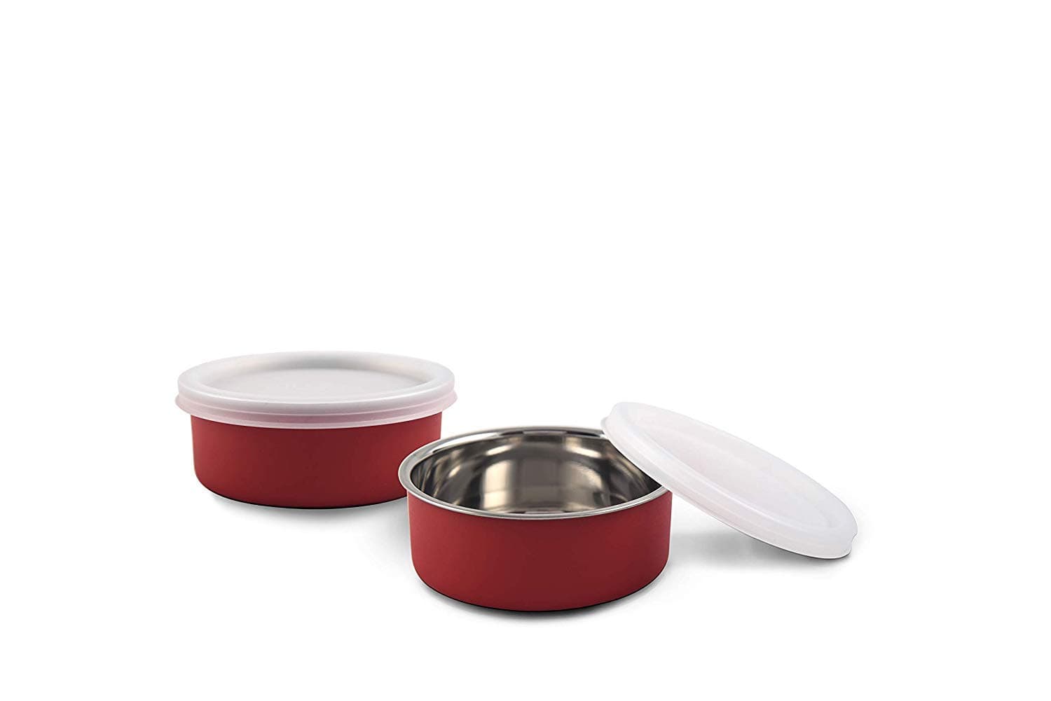 INSPIRA HOME Stainless Steel Microwave Oven Safe Solid Bowl Set | Food Serving Bowl with lid | Kitchen Accessories Items,Kitchen Storage - 300 ml Red (SET OF 10)