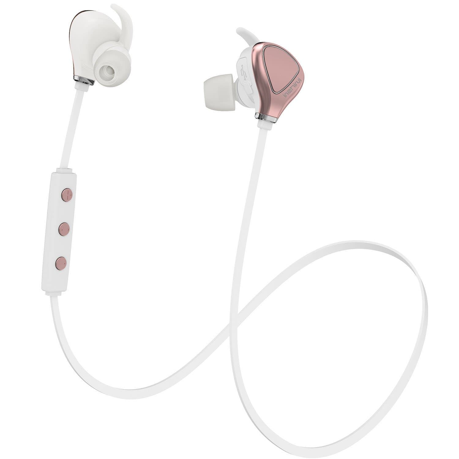 InzhiRui Best Wireless Sport Running Workout Earbud Sweat Proof Bluetooth Headphone, Cordless in Ear Neckband Headset for iPhone iPod Android Samsung Galaxy S7 (Rose Gold)