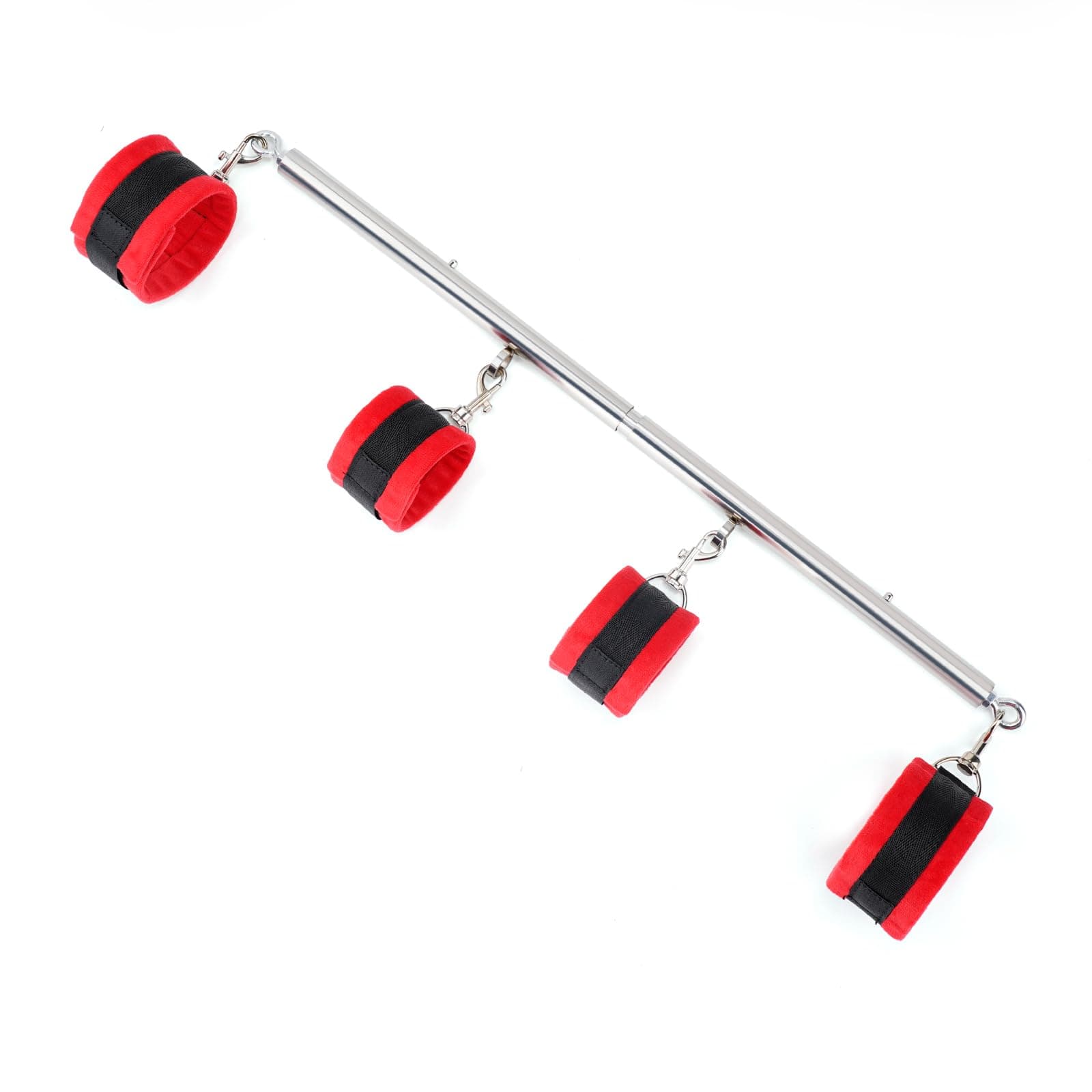 Spreader Bar Expandable Exercise Black Stainless Steel Bar with 4 pcs Black Fur Adjustable Strap, Yoga Training Fitness Gear, Workout Bar,Sports Gym Kit (Silver+Red Furry Set)