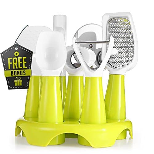 Special Kitchen Utensil Set With Stand Include:Bottle Opener,Pizza Cutter,Ice Cream Scoop,Grater,Apple Corer,Peeler,Cheese Slicer 7pcs and BONUS