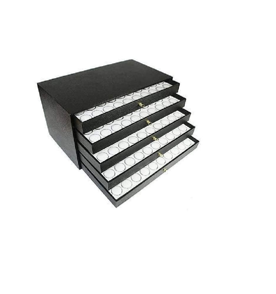 New 5 Drawer Jewelry Organizer Display Case 250 White Gem Jars By Jbt