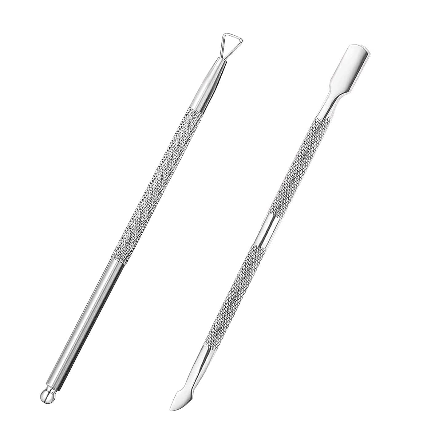 2 Pcs Cuticle Pusher and Nail Tool Kit, Stainless Steel Dual Head Design for Cuticle Care, Removing Gel Nail Polish, and Nail Art, Easy Manicure Pedicure Tool Set