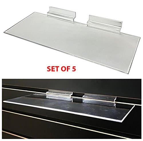 4" x 10" Clear Colored Acrylic Slatwall Shelves, Set of 5, Retail Display & Storage