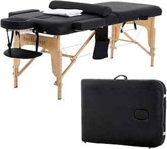 BestMassage 28in Wide Portable Massage Table, Height Adjustable Spa Bed with Towel Hanger, Oil Pouch, Half Bolster, Non-Woven Bag