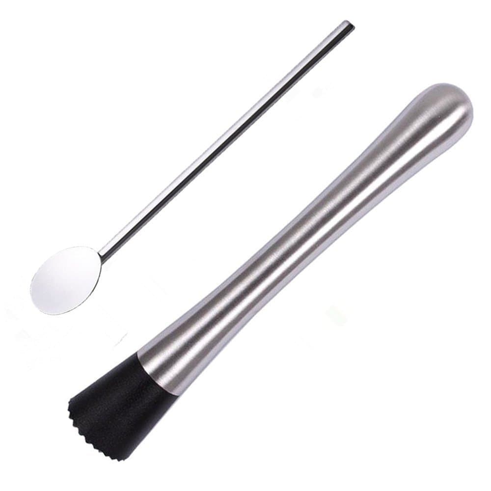 Bar Tool Set with Utensils Stainless Steel Cocktail Muddler and Mixing Spoon & Straw Muddler