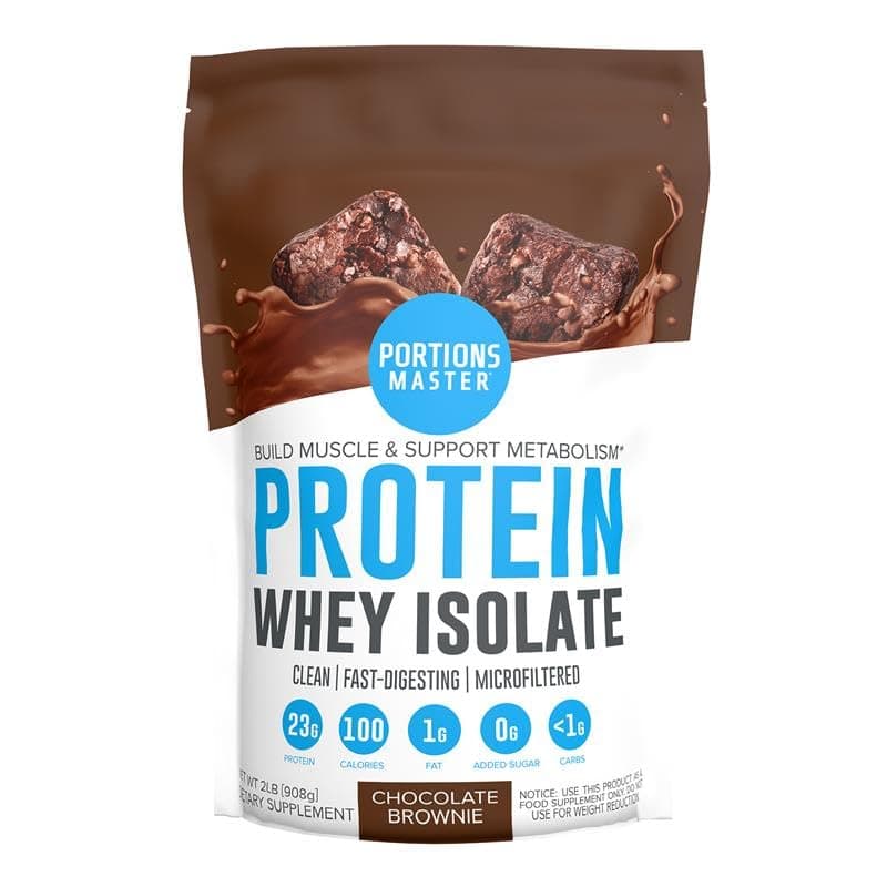 Portions Master CFM Whey Isolate Protein Powder, 2 LB, 23g Low Carb, Low Fat, Cold-Processed, Fast Absorbing, Muscle Growth & Recovery Support (Chocolate Brownie)