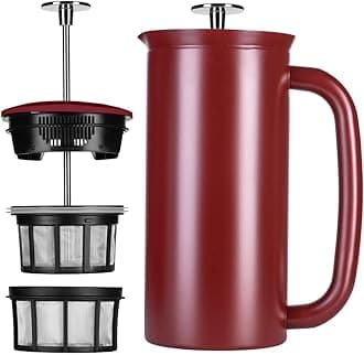 ESPRO P7 French Press - Double Walled Stainless Steel Insulated Coffee and Tea Maker (Cranberry, 18 Ounce)