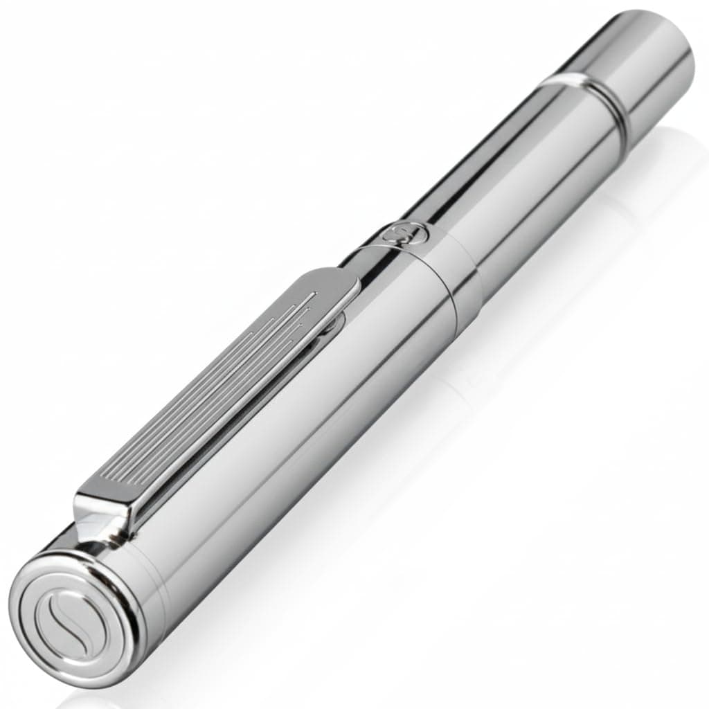 Scriveiner Rollerball Silver Chrome EDC Luxury pen Heavy Pocket Pen with Chrome Finish Nice Writing Gift for Men and Women Refill Office Set