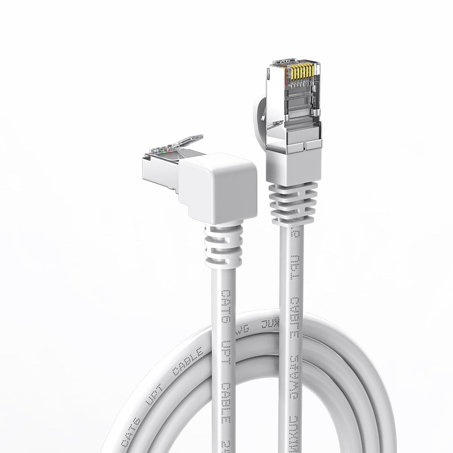 90 Degree Cat6 Ethernet Cable White 3FT Right Angle CAT 6 Ethernet Patch Cable RJ45 LAN Cable Gigabit Network Cord Downward Angle Bandwidth up to 250MHz 1Gbps