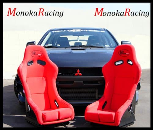 Brand New Red Clothing MonokaRacing MR Spec-E Pro Model Auto Sport Car Light Weight Black FPR Shell Bucket Sliding JDM Style Racing Seat With Gradient Cushion (Large Model)-One Pair (set of 2)