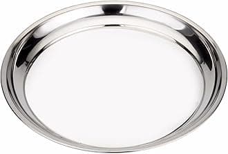 Vankey12 in Stainless Steel Pizza Pan Perfect for Big Size Green Egg, Kamado Joe, Weber & Acorn Grills & Smokers, Kitchenware Round Roaster Pan, Stainless Steel Drip Pan Reusable & Easy Clean