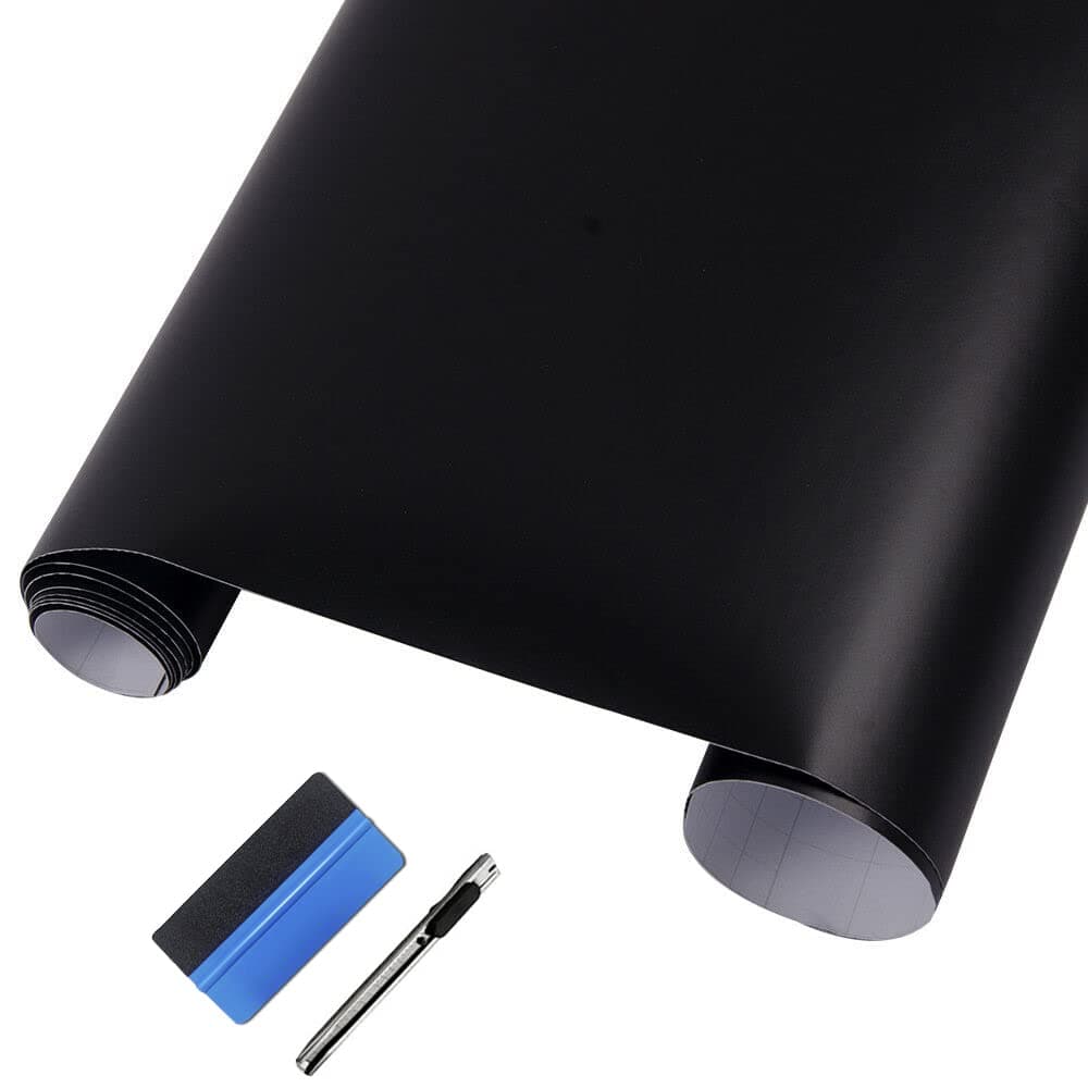 Matte Black Vinyl Wrap Self Adhesive Air Release Bubble - Outdoor Rated for Automotive Use - 12" x 60" Knife + Hand Tool (1FT X 5FT)