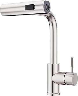 GIMILI Waterfall Kitchen Faucet with Pull Out Sprayer Brushed Nickel Single Hole Handle Stainless Steel Kitchen Sink Taps Commercial Modern Taps for Pull Down Sprayer Kitchen Sink Taps