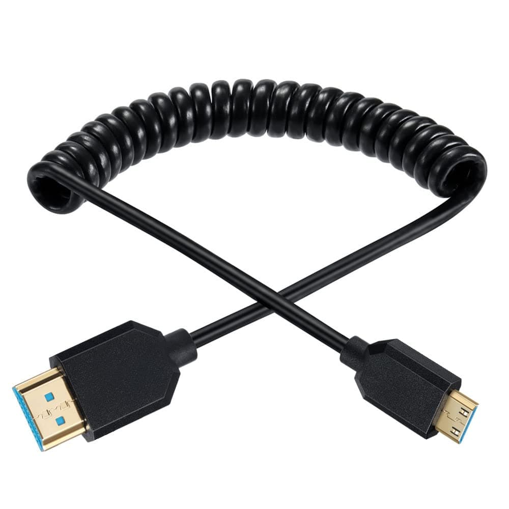 Qaoquda Mini HDMI to HDMI Coiled Cable, 8K Mini HDMI Male to HDMI Male Spring Cord 2.1V 8K@60Hz 4K@120Hz for Tablet Graphics/Video Card, Laptop, and More (1.2M/4FT) (Straight)
