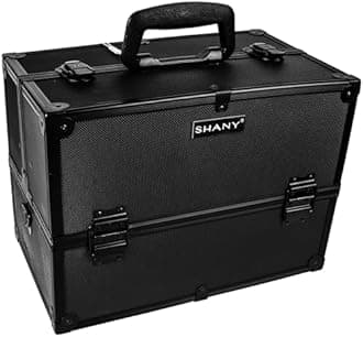 Shany Essential Pro Makeup Train Case with Shoulder Strap and Locks, Black