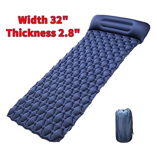 Coowas Camping Inflatable Sleeping Pad, Ultralight Air Sleeping Mat, Width 32'', Thickness 2.8'', Ndependent Pillow, 3-Layer Valve, Lycra, Suitable for Camping Hiking Backpacking etc, Blue
