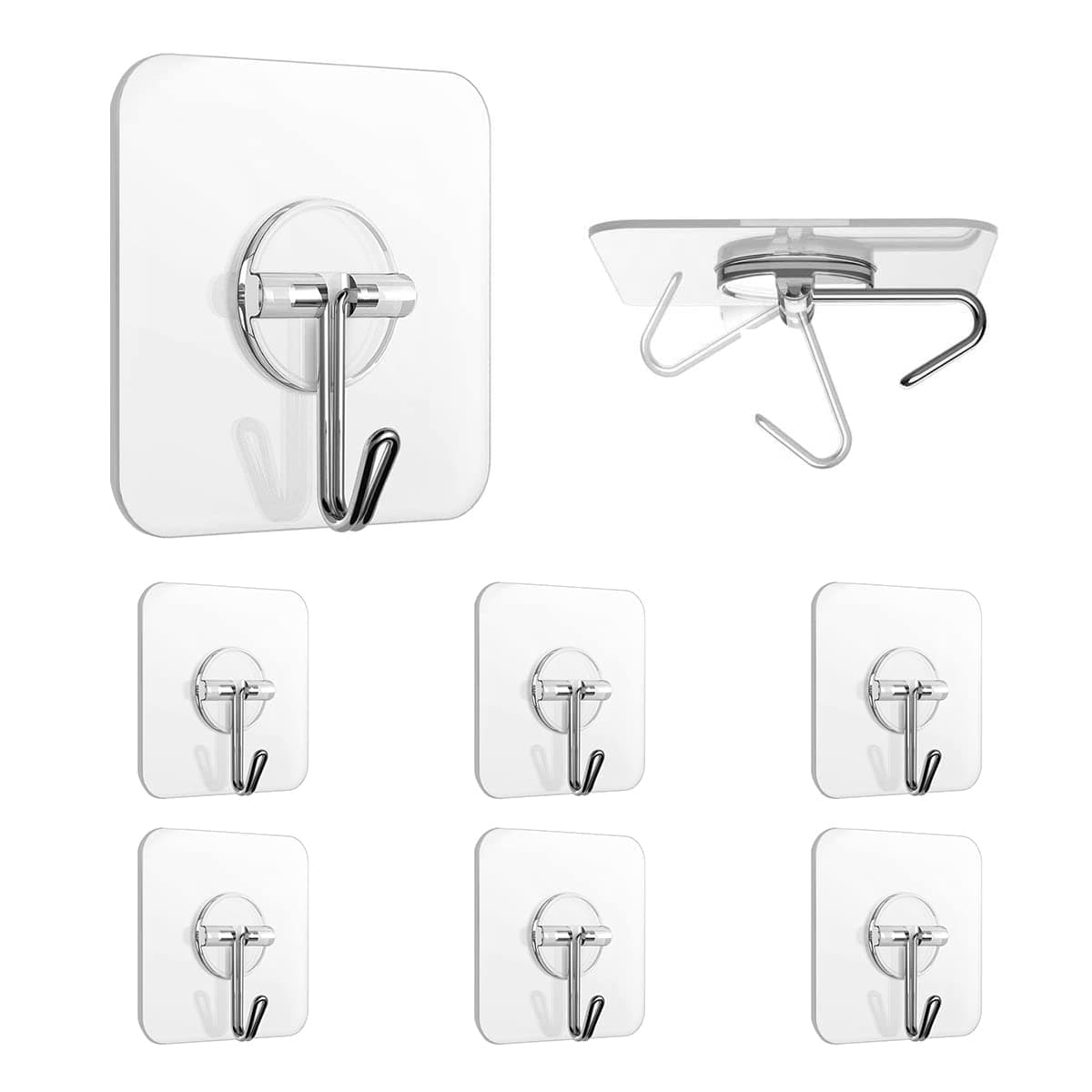 Adhesive Hooks Removal Sticky Hooks, Wall Hooks Waterproof Self Adhesive Hooks Clear Heavy Duty Sticky Wall Hooks for Bathroom Bedroom Kitchen(6 Pcs 5kg Max)
