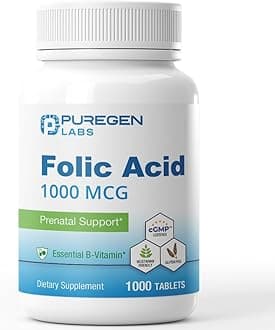 Puregen Labs Folic Acid 1000 mcg Tablets | Vitamin B9 | Non-GMO | Gluten Free | Value Size 1000 Tablets