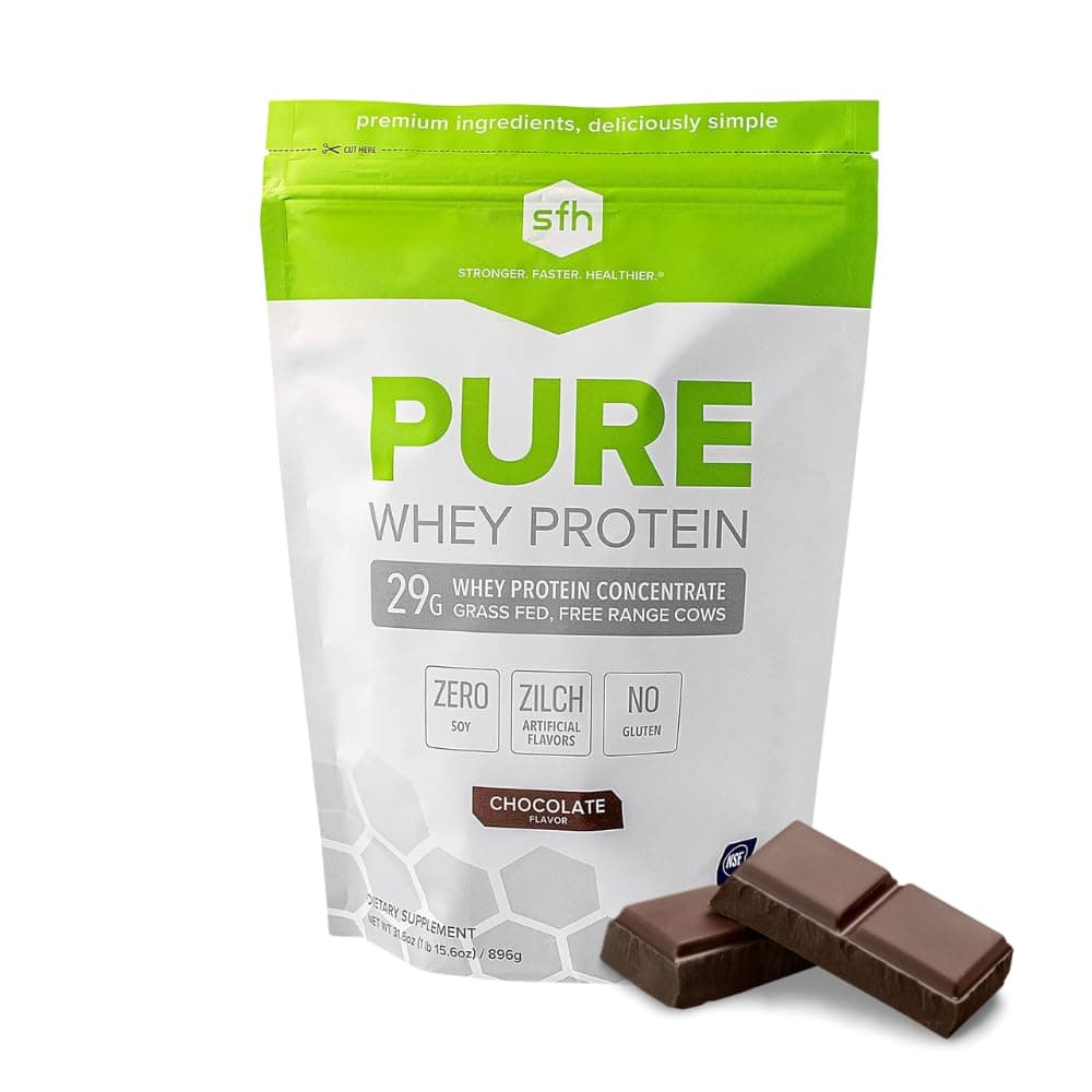SFH Pure Whey Protein Powder (Chocolate) Best Tasting Grass Fed Whey | All Natural | Non-GMO, No Artificials, Soy Free, Gluten Free | (Chocolate, 31.6 Ounce (Pack of 1)