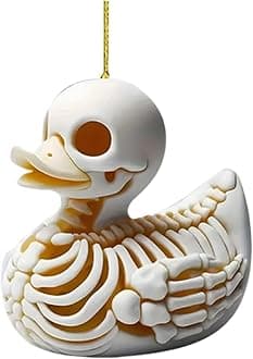 Swinging Skeleton Duck Car Hanging Accessories, Cute Car Rear View Mirror Charm, 2D Flat Acrylic Rearview Mirror Accessories, Funny Skull Hanging Ornament Pendant for Vehicle Home Office (1PC)