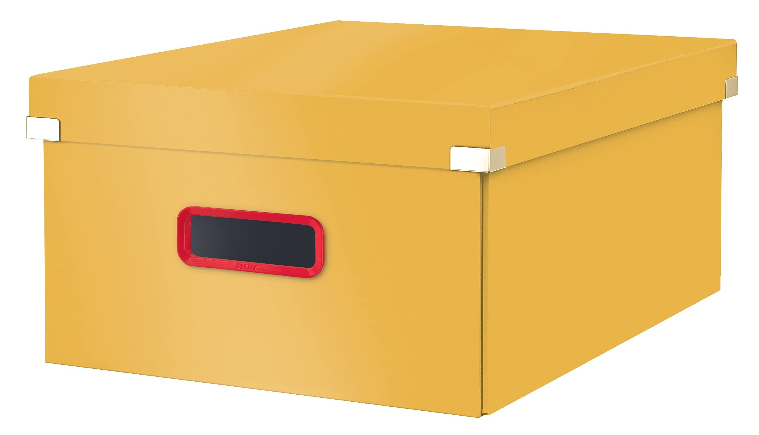 LeitzClick & Store Large Storage Box, Foldable A3 File Box with Lid, Premium Strong Cardboard Container for Home/Office Filing, Cosy Range, Warm Yellow, 53490019