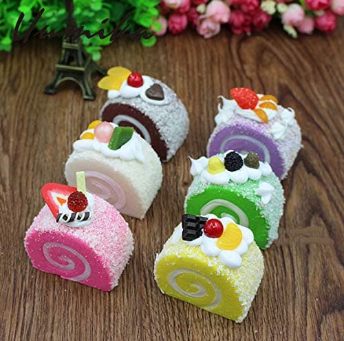 Realistic Artificial Simulation Cake Dessert Mixed Fake Cake Food Model Home Staging Crafts Photography Props Fake Swiss Roll Kitchen Home Decoration Display 6 pcs