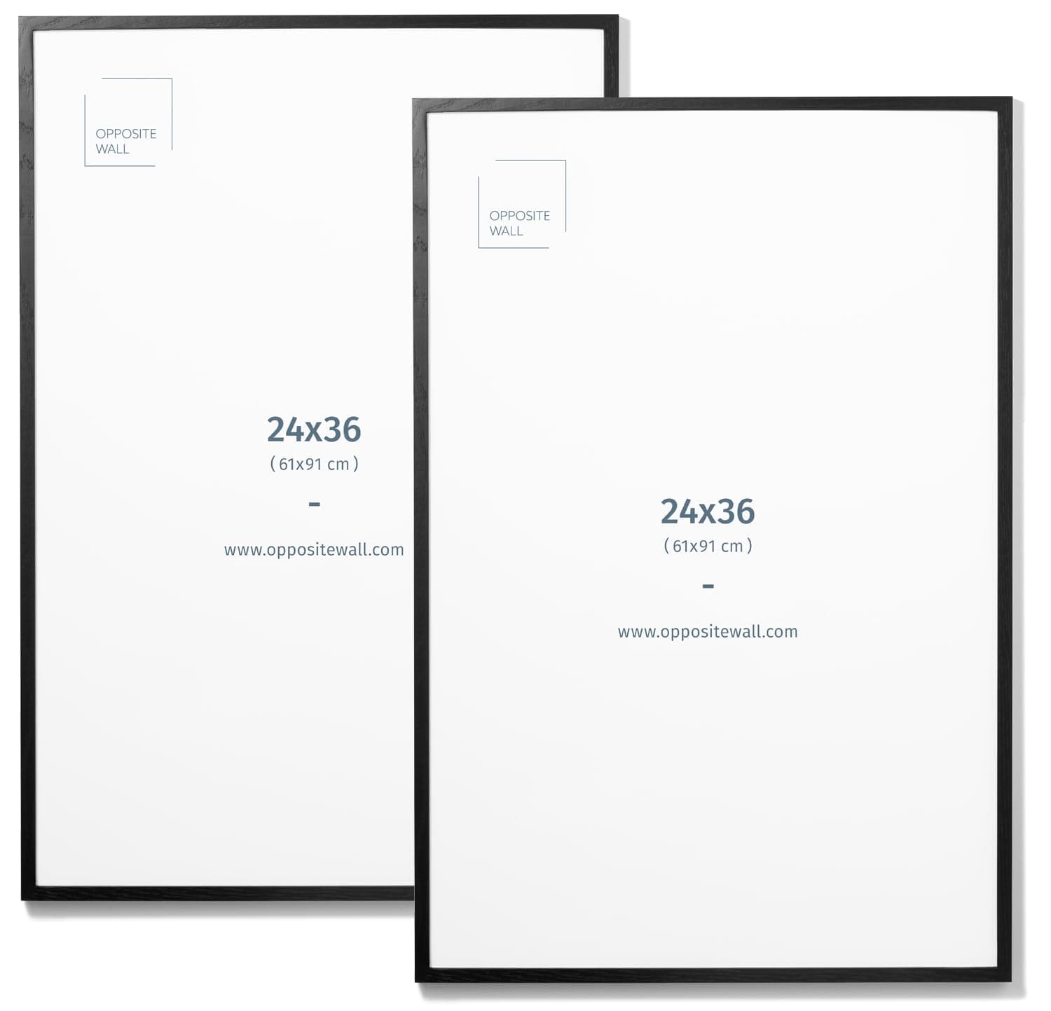 Opposite Wall - 24x36 in - Black Solid Oak Wood Picture Frame - Lightweight, Versatile & Shatterproof - Large Wall Hanging Photo or Poster Frame - Wall Decor for Office, Gallery & Home - 2 Pack