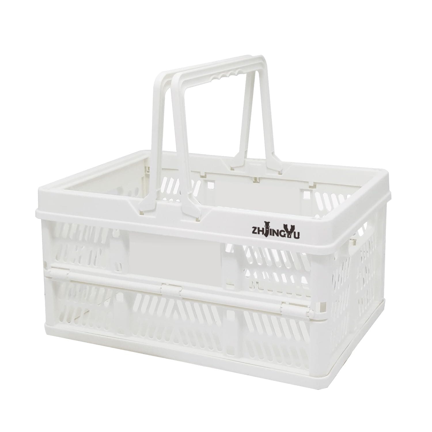 White Plastic Basket 20L,Collapsible Shopping Basket, storage Plastic Basket for organizing,Foldable Basket with Handles for Kitchen,Bathroom,Medicine Grocery,Picnic,Milk