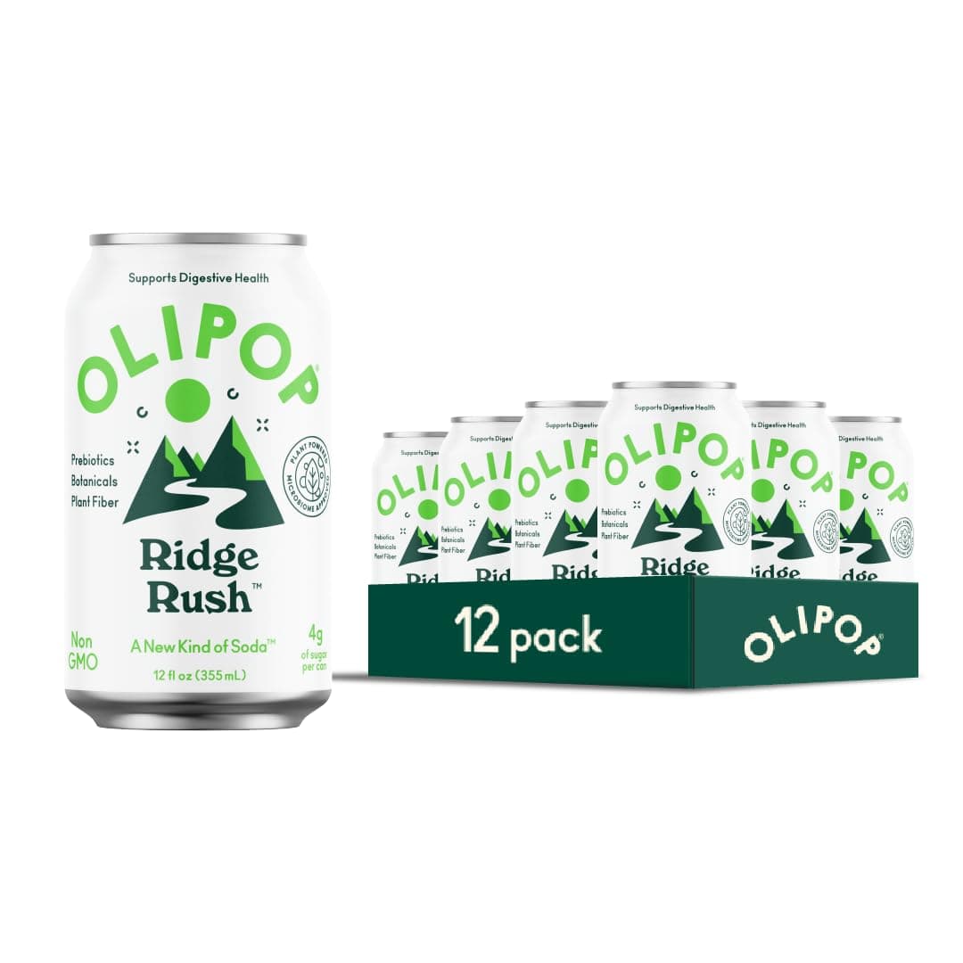 OLIPOP Prebiotic Soda Pop, Ridge Rush, A New Kind of Soda Packed with Prebiotics, Fiber, and Botanicals, Gluten Free, Vegan, GMO Free, 12oz (12-Cans)