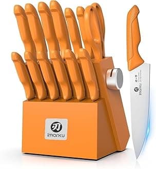 Knife Set, Sharp Block Knife Set with Built-in Sharpener, Japanese Stainless Steel with Non-Slip Ergonomic Handle, Dishwasher Safe, Kitchen Gift for Man Woman, Best For Home gift, Burnt Orange