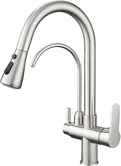 Kitchen Sink Faucet with Pull Down Sprayer 2 Handle 3 in 1 Water Filter Purifier Faucets Brushed Nickel 0195SN