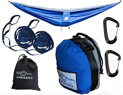Best Double Camping Hammock, Complete Hammock System by Orado Outdoor Products, Includes Easy to Use Tree Straps, Aluminum Carabiners and Attached Bag - Portable, Ultralight
