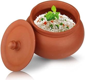 Handcraft Dahi Handi| Eco-Friendly Clay Pot | Perfect for Kitchen Decor & Serving Bowl | Organic Terracotta Clay Pot | Curd Bowl with Lid for Cooking (Pack of 1) (Mathani handi, 1 Liter), Brown