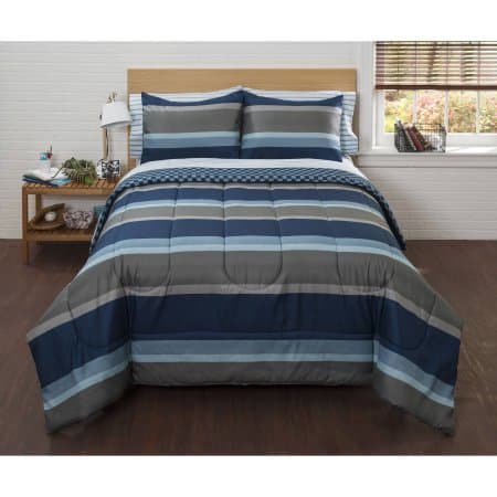 American Original Navy Liam Stripe Bed in a Bag Bedding Comforter Set (Queen)