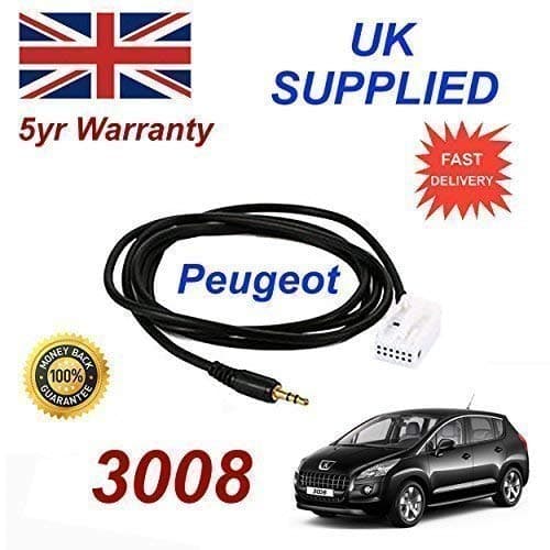 Peugeot 3008 3.5mm Aux input adapter cable Model Year 2004 Onwards