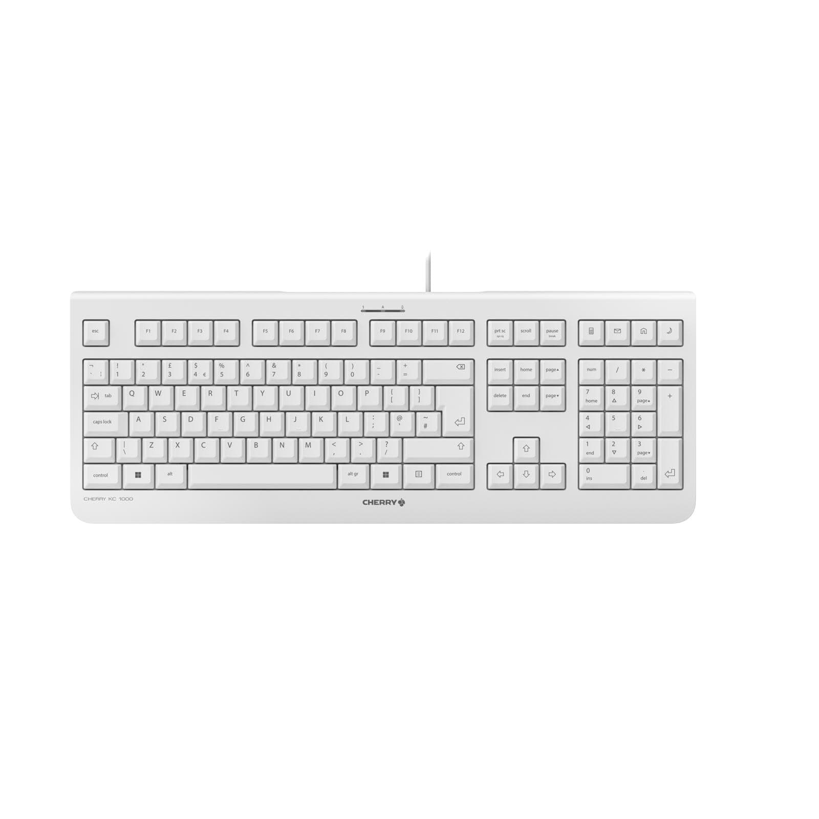 KC 1000, Wired Keyboard, UK Layout (QWERTY), Plug & Play via USB Port, Flat Design, Whisper-Quiet Keystrokes, White-Grey
