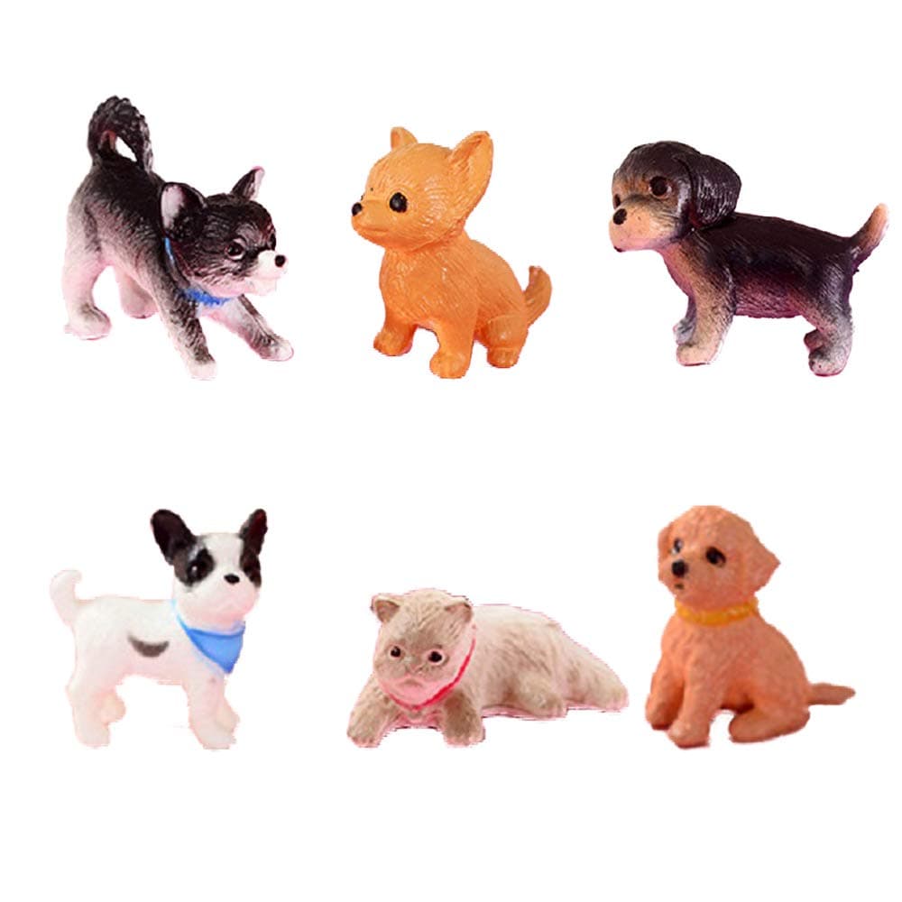 YOUOR 6pcs Simulation Mini Cat Dog Model Figurines Animals Miniature Pet Puppy Doll Toys