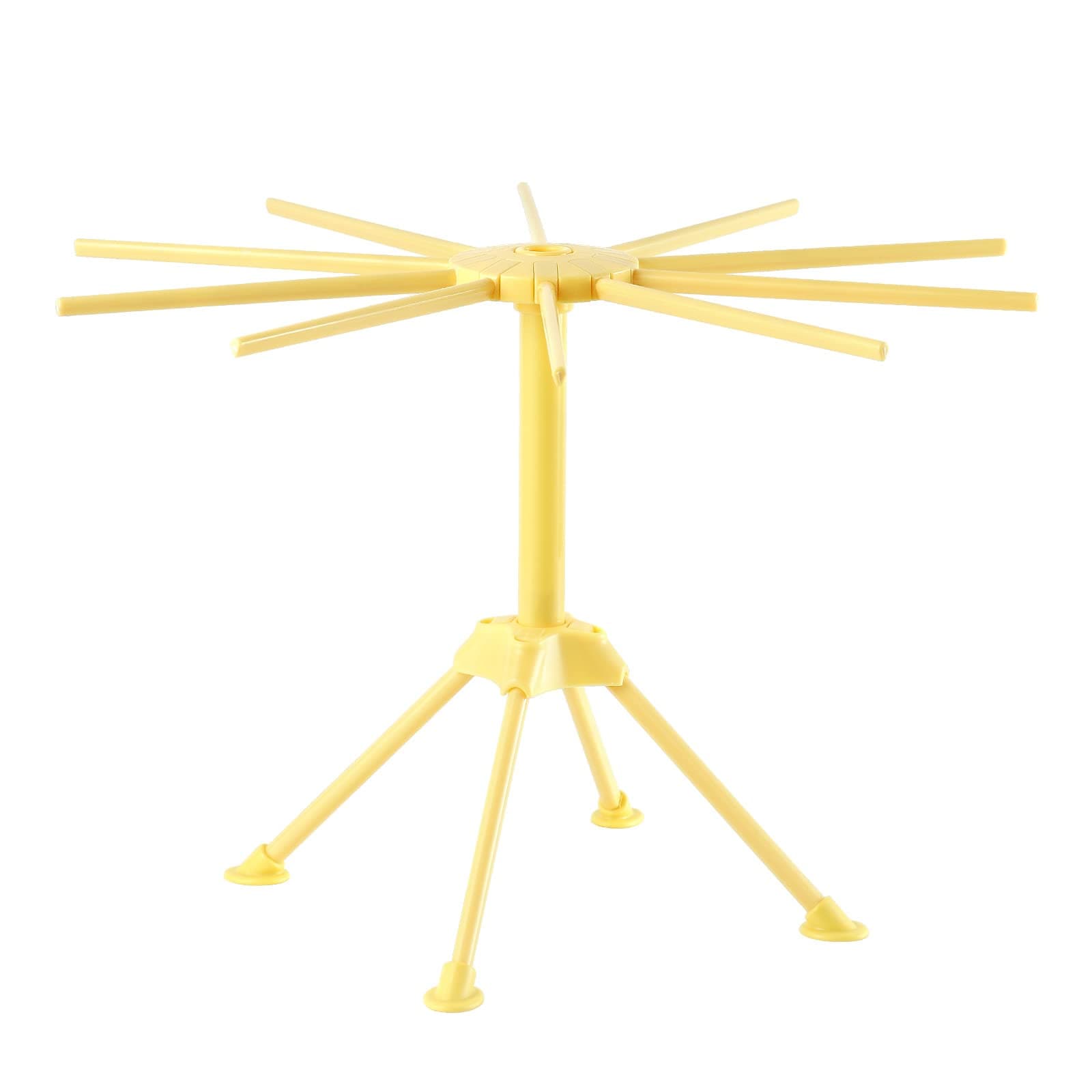 Ourokhome Collapsible Pasta Drying Rack, Plastic Foldable Homemade Fresh Spaghetti Stand Dryer Noodle Hanger for Kitchen with 10 Arms, Stable, Easy Storage, Quickly Set Up (Yellow)