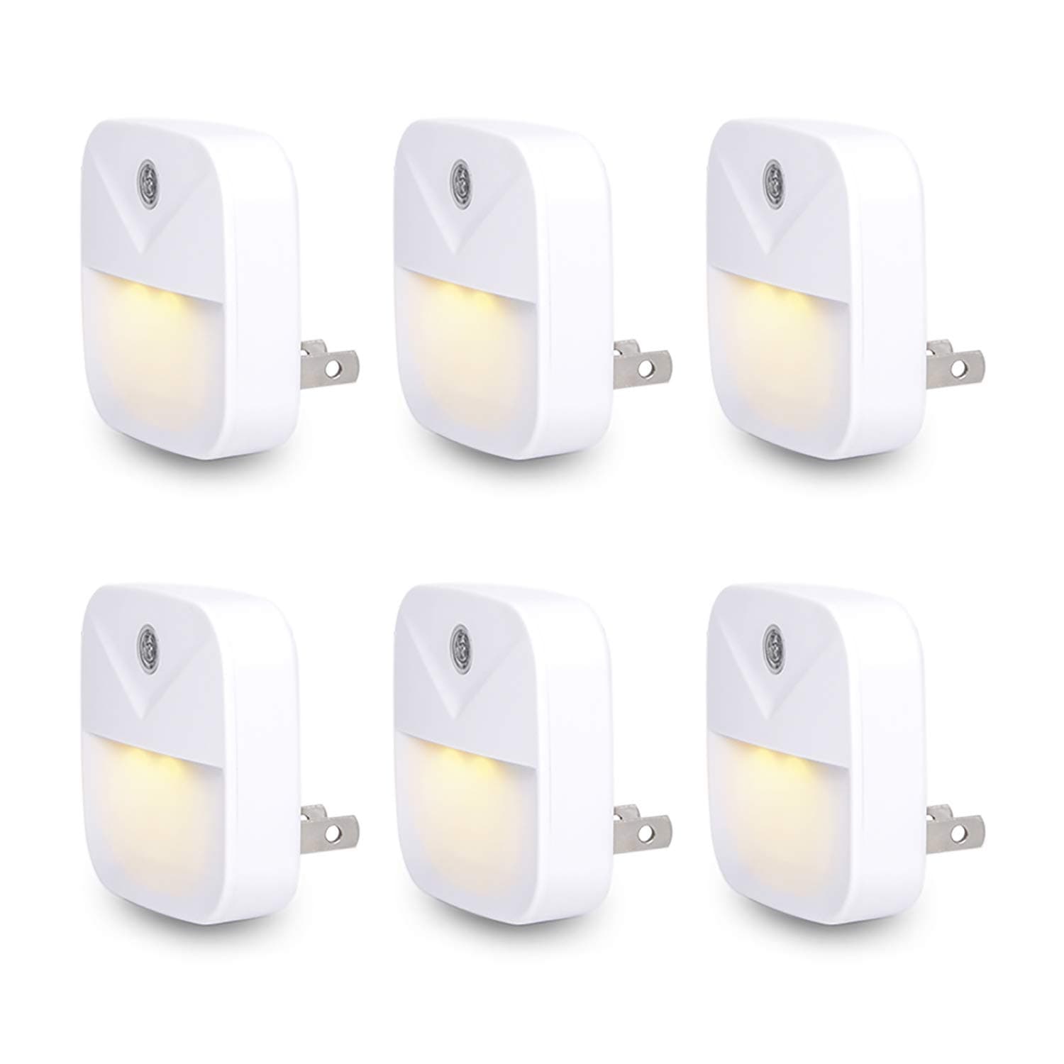 Uigos LED Night Light Plug in with Dusk to Dawn Sensor, Auto On Off Nightlight for Bedroom Bathroom Hallway Stairs Kitchen, Warm White Glow, Energy Efficient, Safe for Kids Elderly, 6 Pack