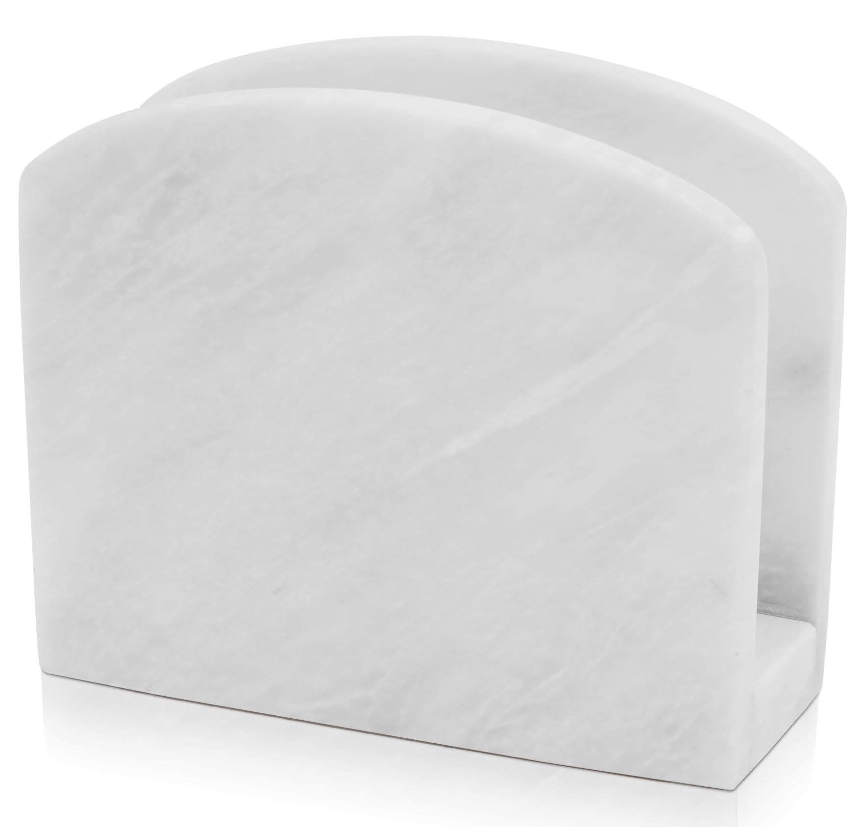 Handmade White Marble Napkin Holder – 5.5 Inch Dining Table & Countertop Organizer, Simple Modern Kitchen Paper Towel & Serviette Holder, Stylish Home Décor