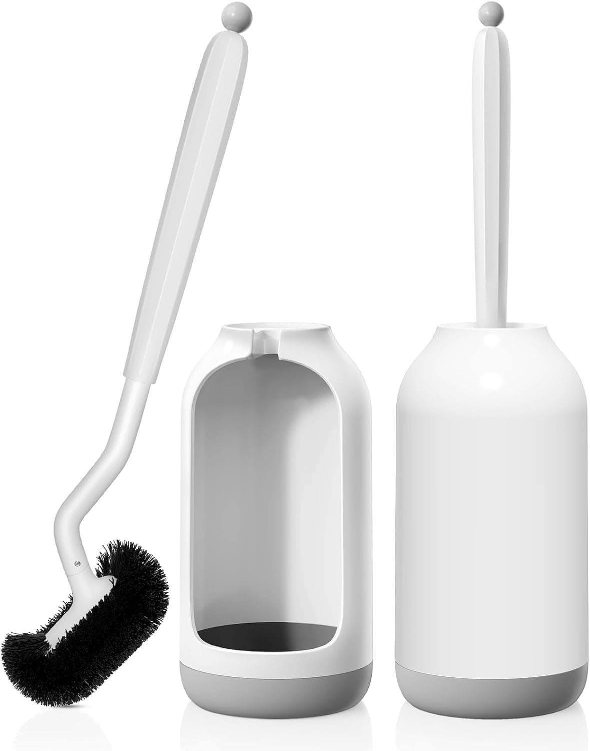 HAMITOR Toilet Bowl Brush Holder Set: 2 Pack Bathroom Deep Cleaning Toilet Cleaner Scrubber Under Rim with Curved Bristle for Dead Corner Clean - Hidden Modern Rv Toilet Decorative Accessories with