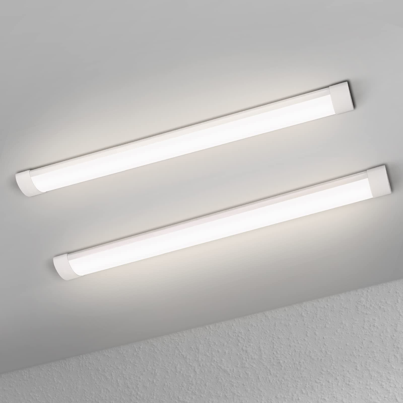 2 Packs LED Batten Lights,PC Body, 4FT 36W 4000k 3600lm,Low Profile Wall or Ceiling Surface Mounted Fitting for Home/Workshop/Office/School Restaurant (4FT)