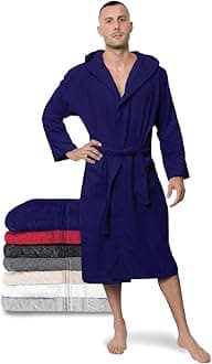 Twinzen Men's Bathrobe, 100% Cotton (350 g/m²) Oeko-Tex® Certified, Bathrobe with Hood, 2 Pockets, Belt