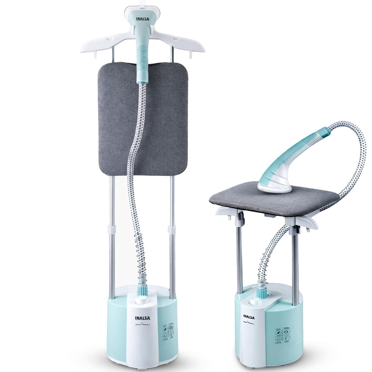 INALSA Standing Iron Garment Steamer-2000 W|Variable Control Knob |1.7 L Detachable Water Tank|Adjustable Iron Board|Vertical & Horizontal Steaming up to 30g/min|28 sec Fast Heating-STEAM MASTER PLUS